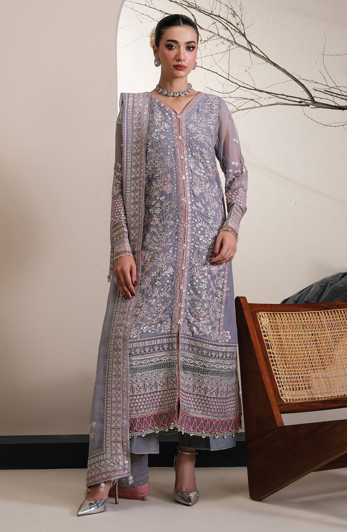 Xenia Kalani Luxury Embroidered Chiffon Unstitched 3 Piece Suit - 08-Isara - XF26KN - Blue - Festive Collection
