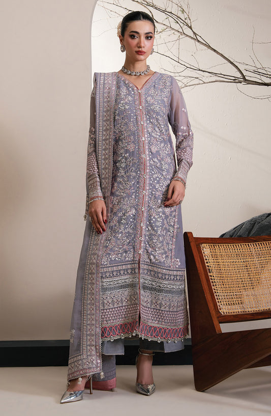 Xenia Kalani Luxury Embroidered Chiffon Unstitched 3 Piece Suit - 08-Isara - XF26KN - Blue - Festive Collection