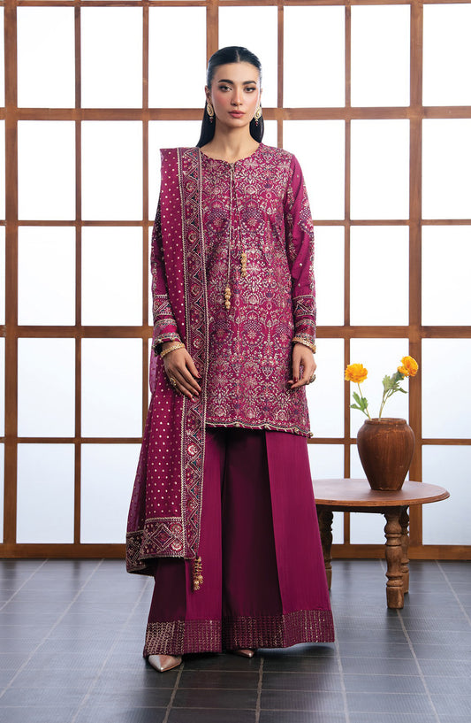 Xenia Kalani Luxury Embroidered Raw Silk Unstitched 3 Piece Suit - 06-Nayra - XF26KN - Pink - Festive Collection