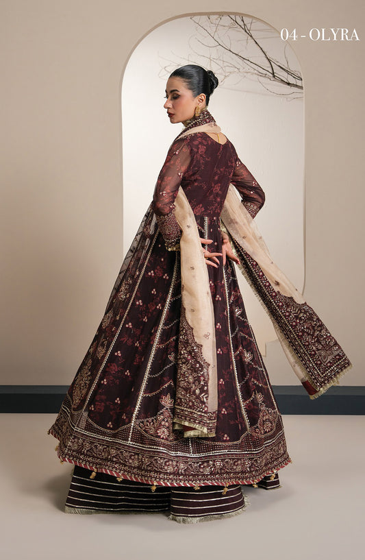 Xenia Kalani Luxury Embroidered Chiffon Unstitched 3 Piece Suit - 04-Olyra - XF26KN - Maroon - Festive Collection