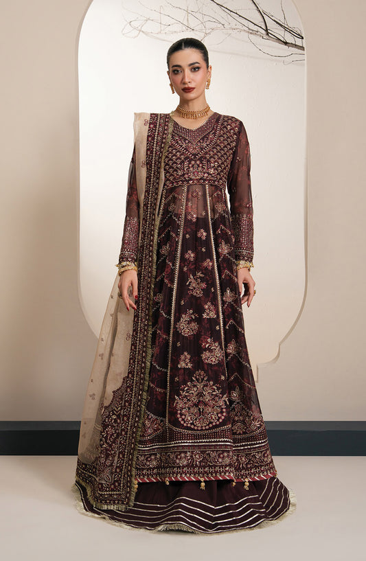 Xenia Kalani Luxury Embroidered Chiffon Unstitched 3 Piece Suit - 04-Olyra - XF26KN - Maroon - Festive Collection