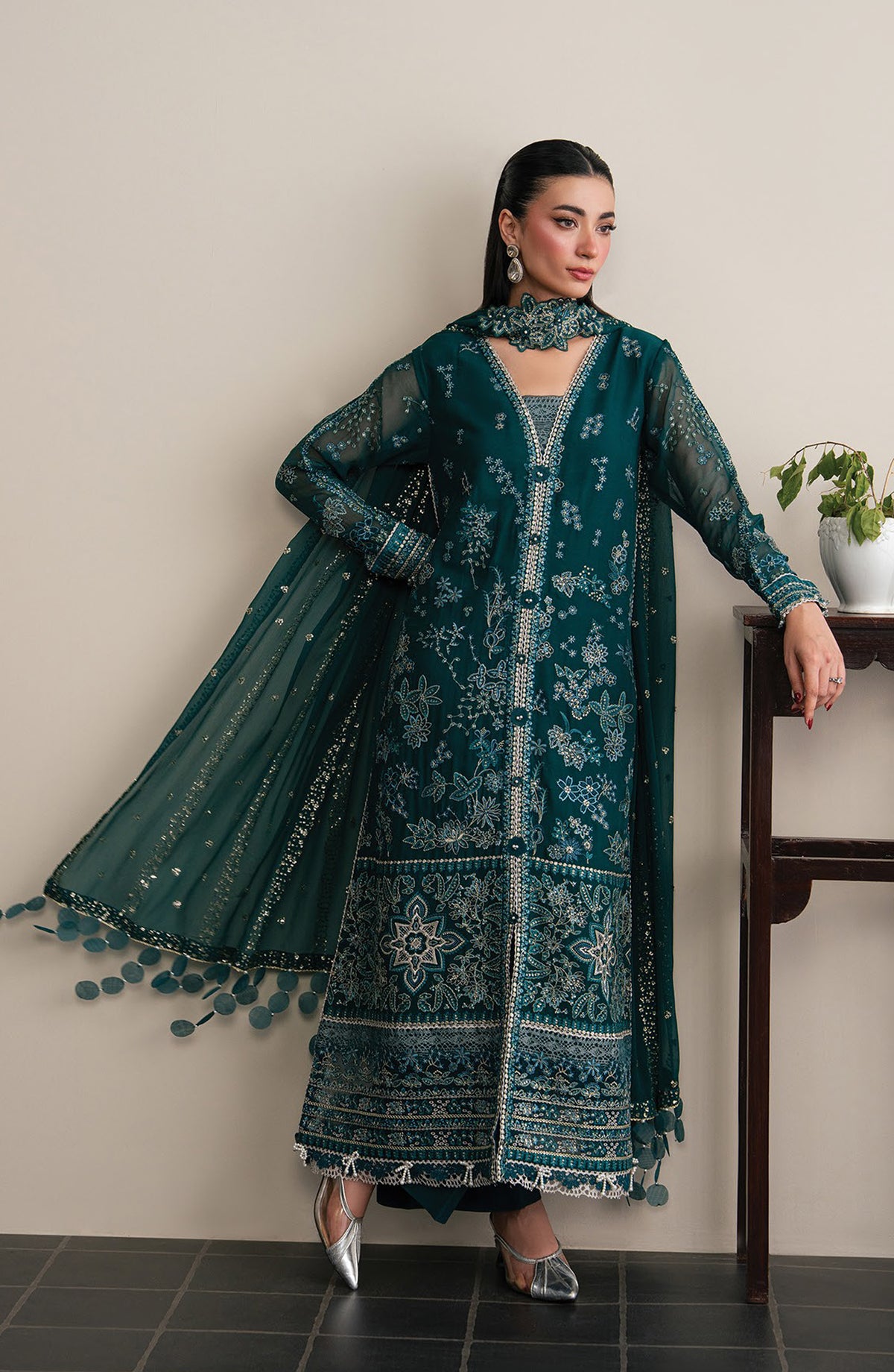 Xenia Kalani Luxury Embroidered Chiffon Unstitched 3 Piece Suit - 02-Azari - XF26KN - Teal - Festive Collection