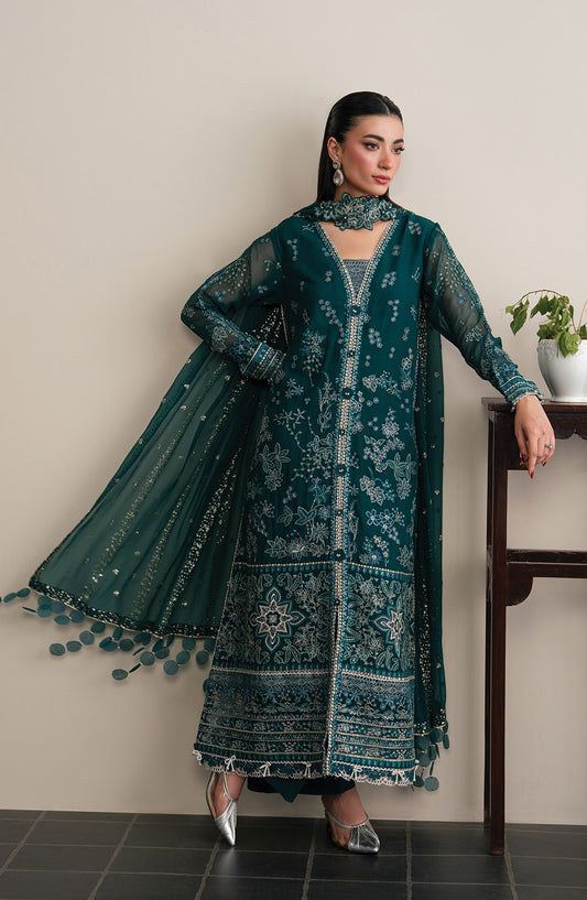 Xenia Kalani Luxury Embroidered Chiffon Unstitched 3 Piece Suit - 02-Azari - XF26KN - Teal - Festive Collection