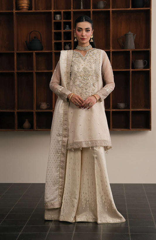 Xenia Kalani Luxury Embroidered Zari Unstitched 3 Piece Suit - 01-Royale - XF26KN - Fawn - Festive Collection