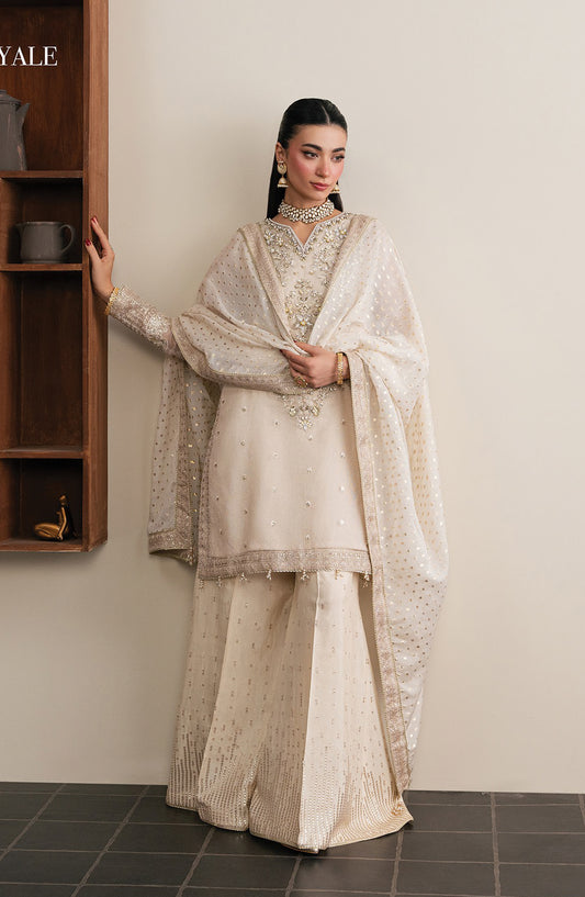 Xenia Kalani Luxury Embroidered Zari Unstitched 3 Piece Suit - 01-Royale - XF26KN - Fawn - Festive Collection