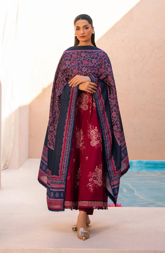 Xenia Rang e Khizaan Embroidered Slub Khaddar Unstitched 3 Piece Suit - D-10 AFAZA - XF25RNG - Pink - Winter Collection