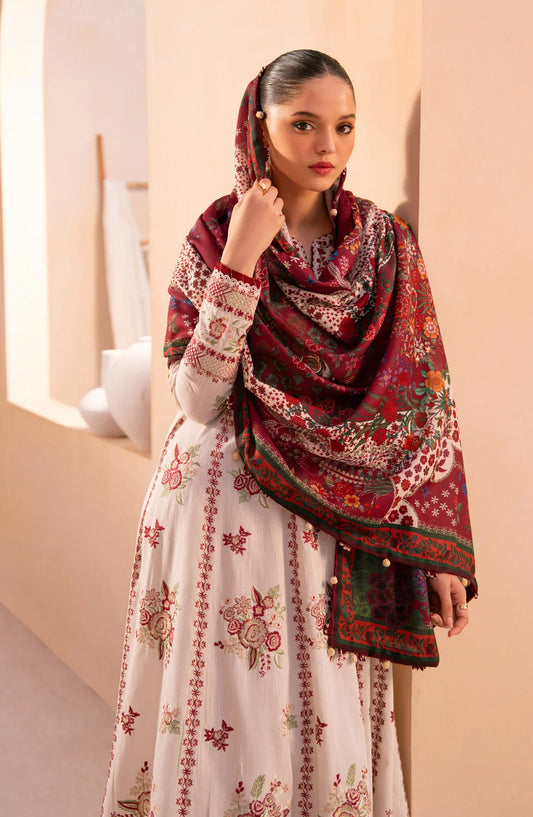 Xenia Rang e Khizaan Embroidered Slub Khaddar Unstitched 3 Piece Suit - D-09 SAHLA - XF25RNG - Off White - Winter Collection