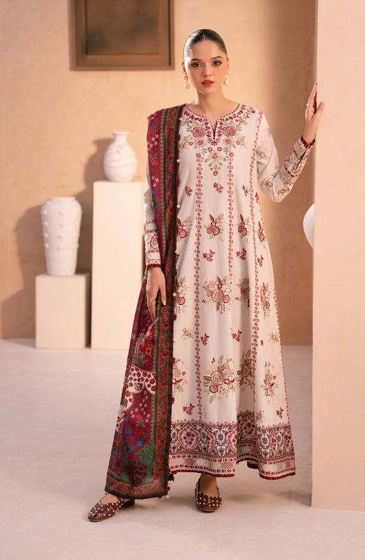 Xenia Rang e Khizaan Embroidered Slub Khaddar Unstitched 3 Piece Suit - D-09 SAHLA - XF25RNG - Off White - Winter Collection