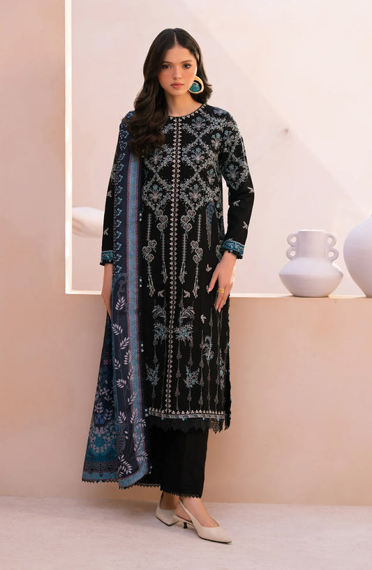 Xenia Rang e Khizaan Embroidered Slub Khaddar Unstitched 3 Piece Suit - D-08 SANIAH - XF25RNG - Black - Winter Collection