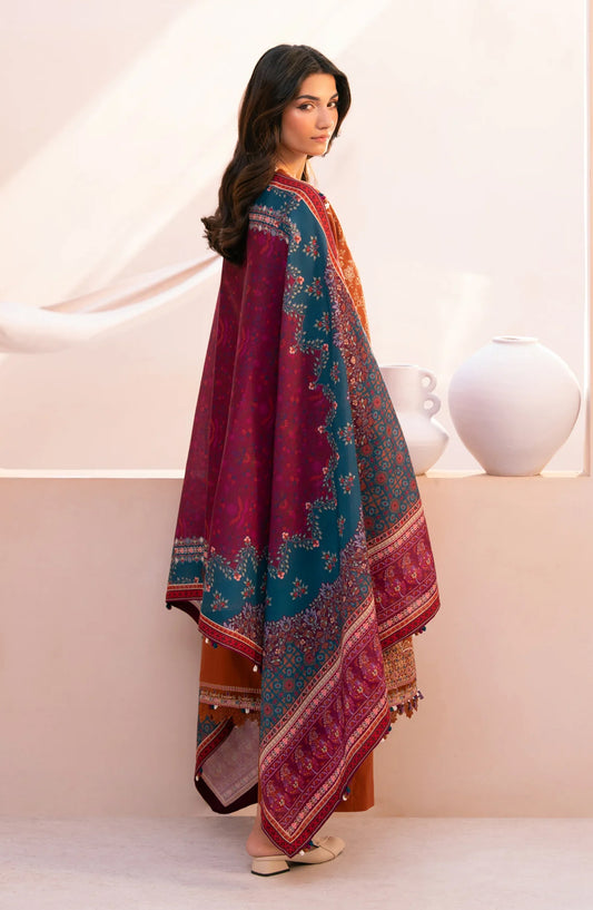 Xenia Rang e Khizaan Embroidered Slub Khaddar Unstitched 3 Piece Suit - D-07 SALIAH - XF25RNG - Rust - Winter Collection