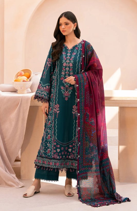 Xenia Rang e Khizaan Embroidered Slub Khaddar Unstitched 3 Piece Suit - D-06 ARZOU - XF25RNG - Teal - Winter Collection