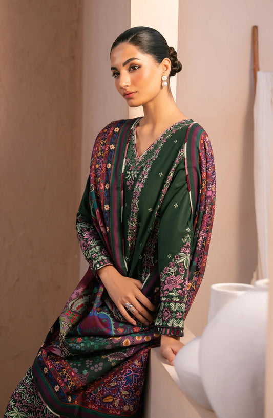 Xenia Rang e Khizaan Embroidered Slub Khaddar Unstitched 3 Piece Suit - D-03 ANYA - XF25RNG - Green - Winter Collection