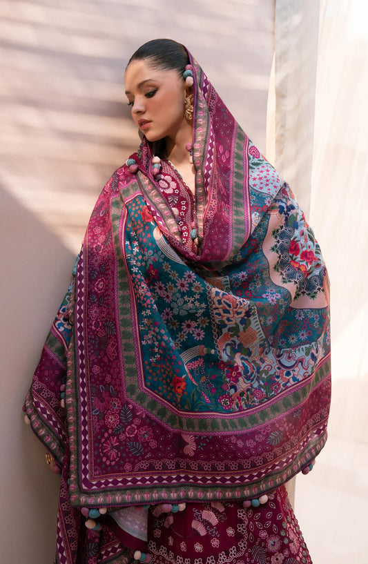 Xenia Rang e Khizaan Embroidered Slub Khaddar Unstitched 3 Piece Suit - D-02 DEEMAH - XF25RNG - Red - Winter Collection