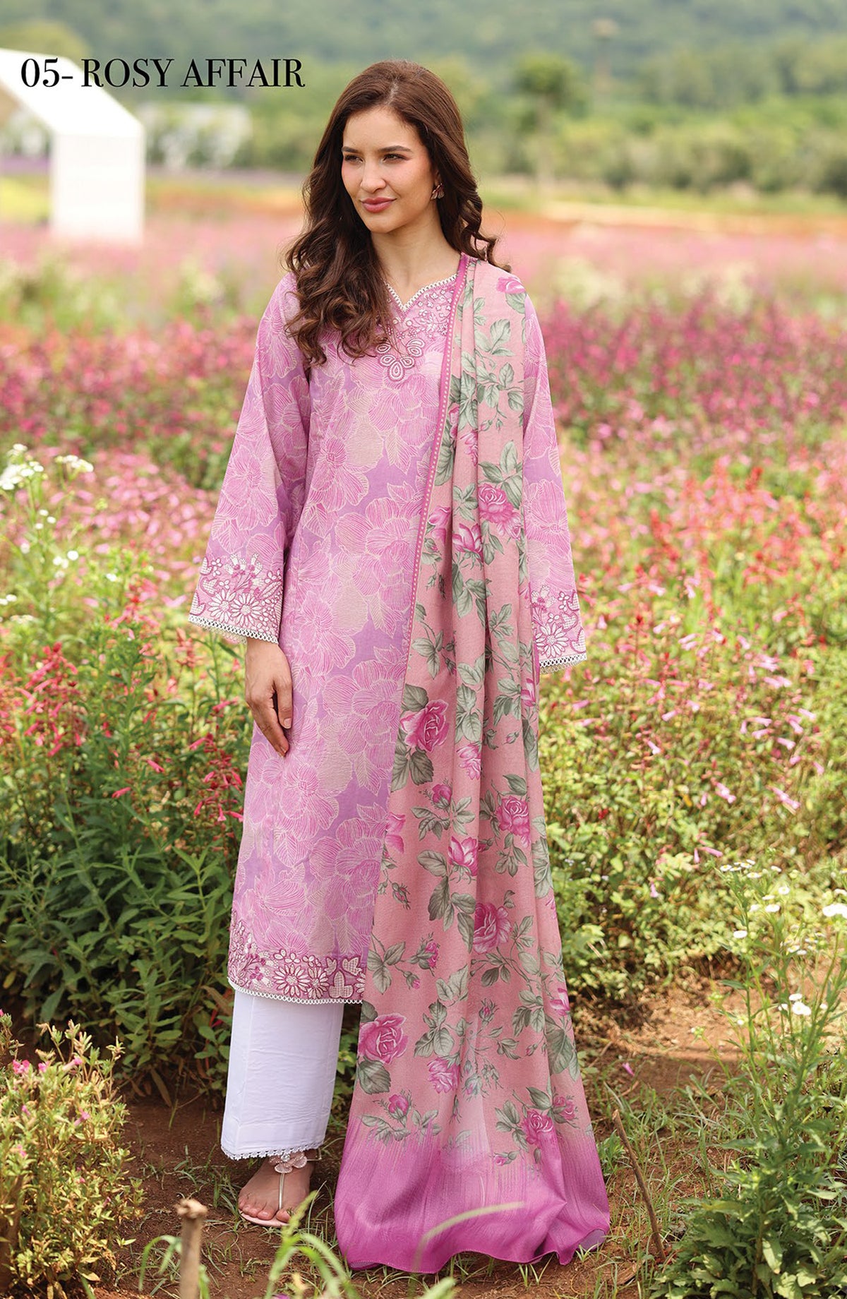 Xenia Embroidered Lawn Unstitched 3 Piece Suit - 05-Rosy Affair - XF26ULW - Pink - Summer Collection