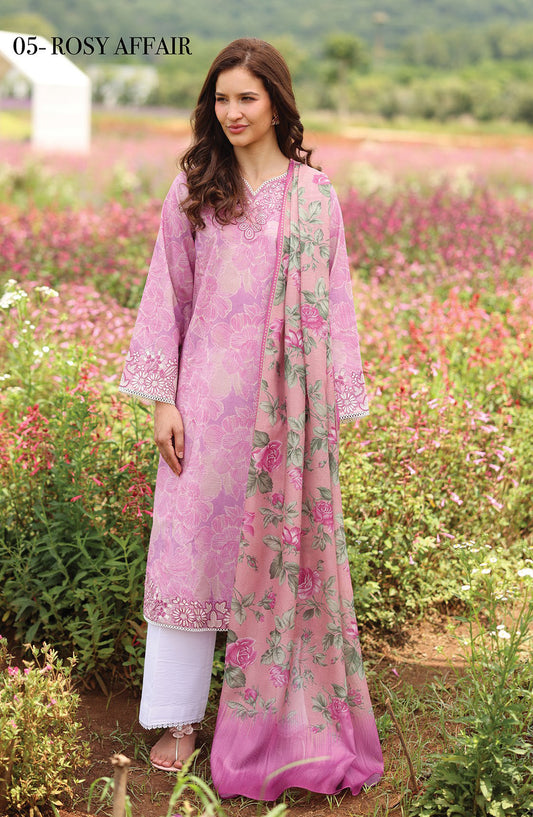 Xenia Embroidered Lawn Unstitched 3 Piece Suit - 05-Rosy Affair - XF26ULW - Pink - Summer Collection