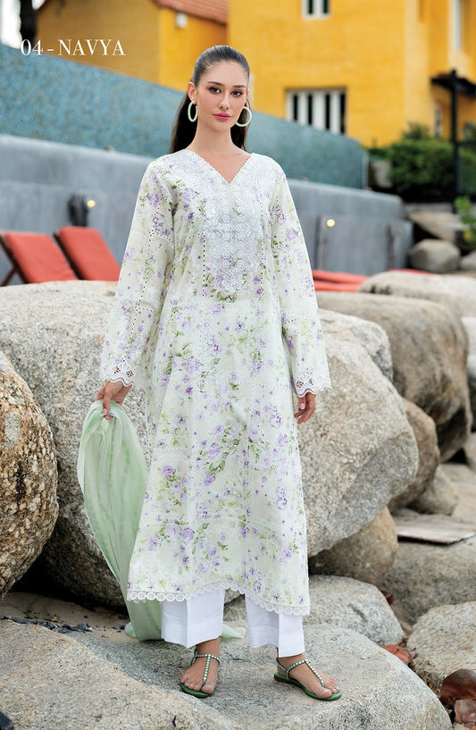 Xenia Embroidered Lawn Unstitched 3 Piece Suit - 04-Navya - XF26ULW - Green - Summer Collection