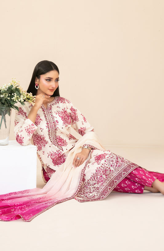 Zahlia by Tawakkal Fabrics Embroidered Lawn Unstitched 3 Piece Suit - D-3374 - TF26ZHL - Pink - Summer Collection