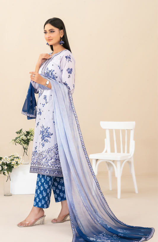 Zahlia by Tawakkal Fabrics Embroidered Lawn Unstitched 3 Piece Suit - D-3371 - TF26ZHL - Blue - Summer Collection