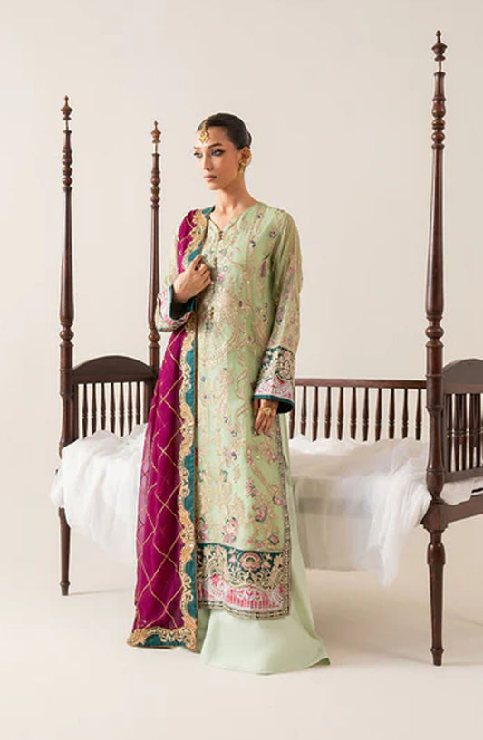 Zaib by Freesia Embroidered Chiffon Unstitched 3 Piece Suit - COSETTE -FS50135 - MNM25FZB - Green - Festive Collection