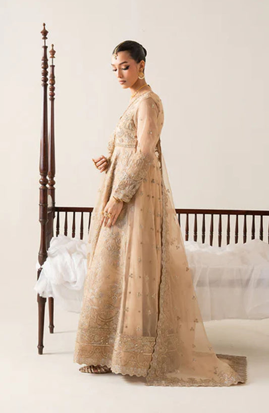 Zaib by Freesia Embroidered Chiffon Unstitched 3 Piece Suit - INES -FS50132 - MNM25FZB - Peach - Festive Collection