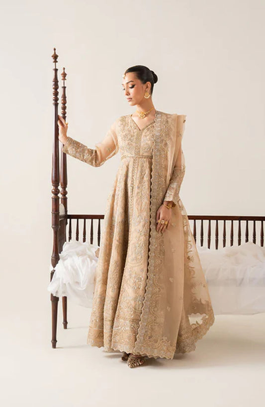 Zaib by Freesia Embroidered Chiffon Unstitched 3 Piece Suit - INES -FS50132 - MNM25FZB - Peach - Festive Collection