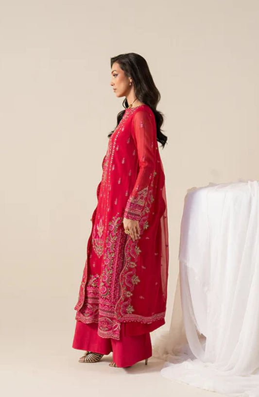 Zaib by Freesia Embroidered Chiffon Unstitched 3 Piece Suit - ELLA -FS50131 - MNM25FZB - Red - Festive Collection