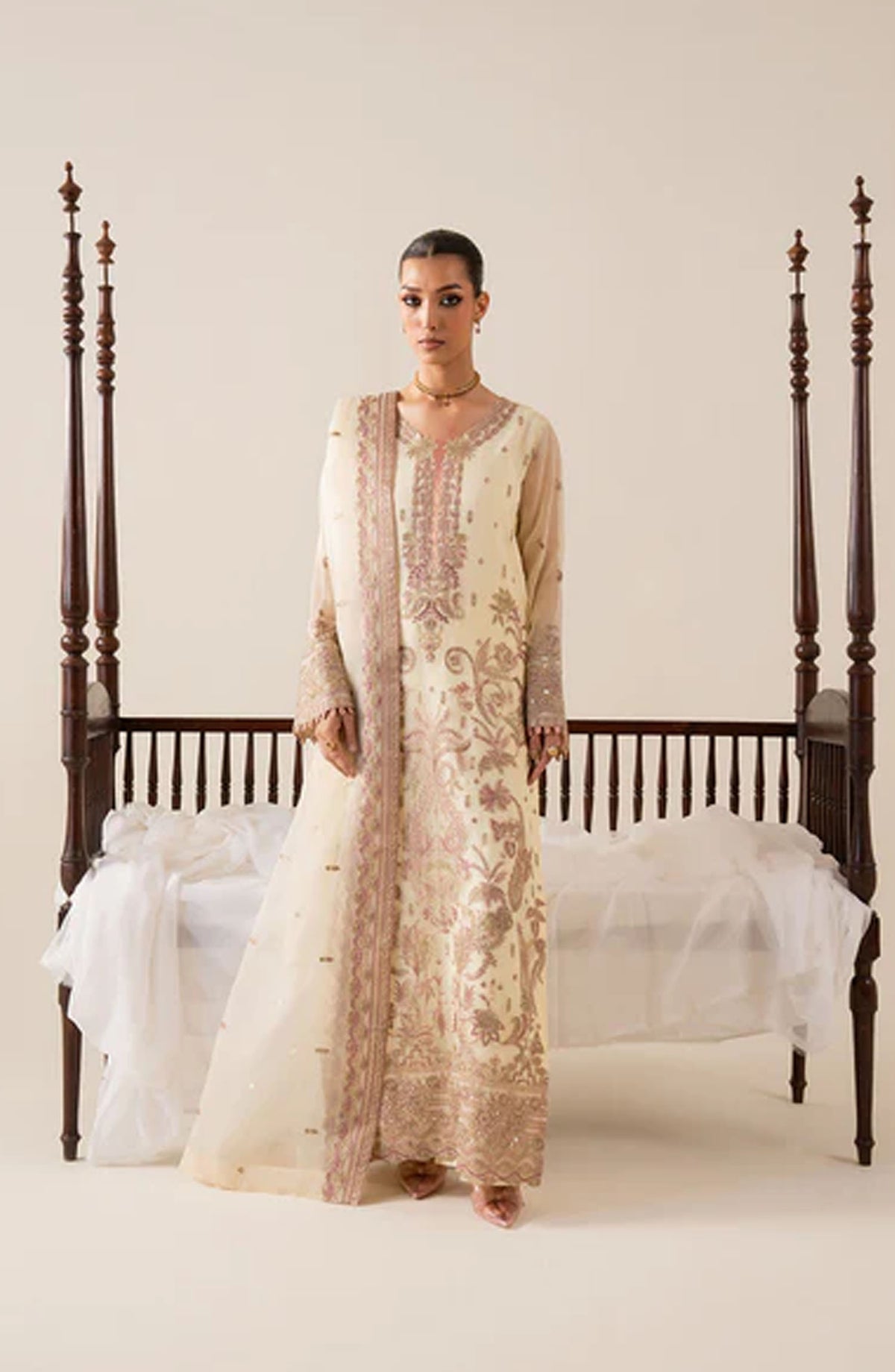 Zaib by Freesia Embroidered Chiffon Unstitched 3 Piece Suit - LILI -FS50128 - MNM25FZB - White - Festive Collection