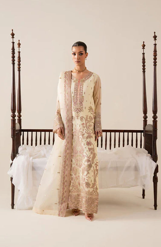 Zaib by Freesia Embroidered Chiffon Unstitched 3 Piece Suit - LILI -FS50128 - MNM25FZB - White - Festive Collection