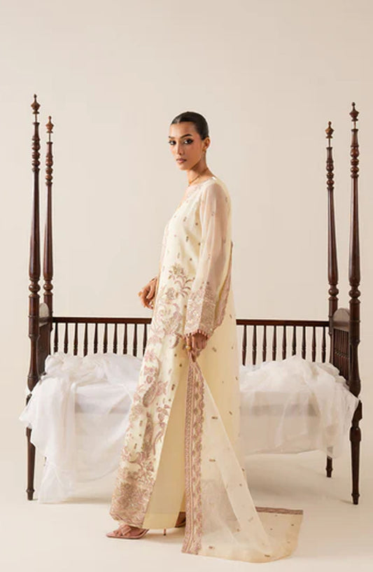 Zaib by Freesia Embroidered Chiffon Unstitched 3 Piece Suit - LILI -FS50128 - MNM25FZB - White - Festive Collection