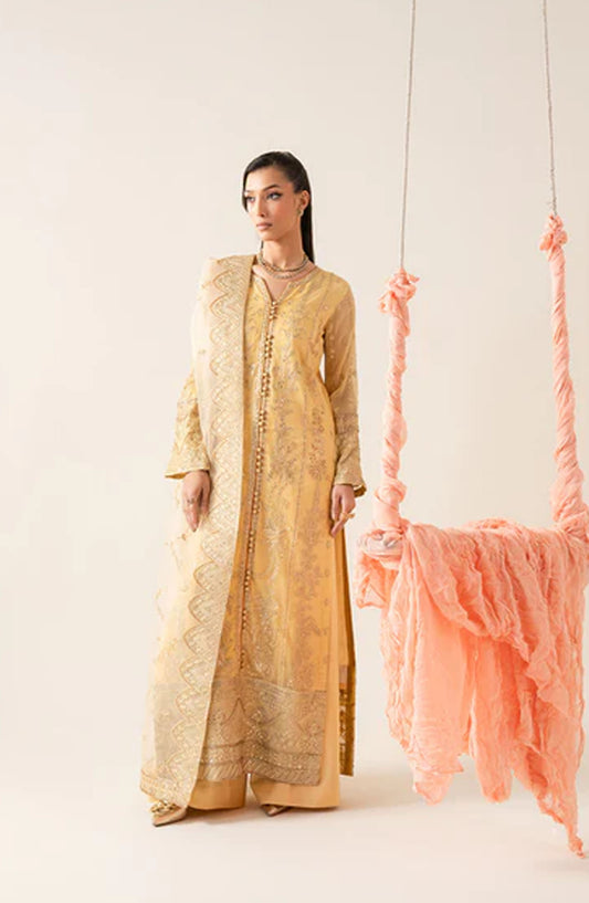 Zaib by Freesia Embroidered Chiffon Unstitched 3 Piece Suit - LYA -FS50126 - MNM25FZB - Orange - Festive Collection