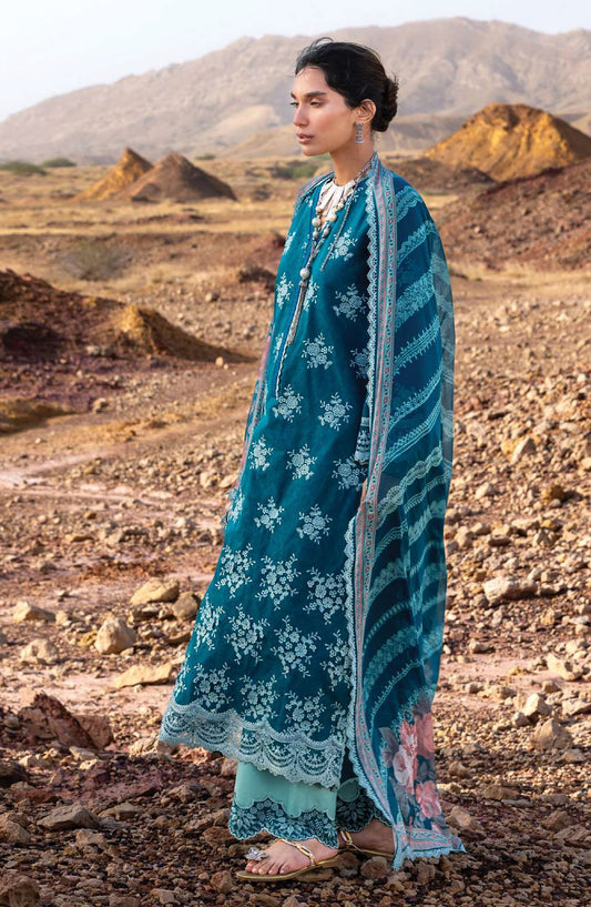 Zainab Chottani Embroidered Jacquard Unstitched 3 Piece Suit - D-12 - ZBC26SS - Teal - Spring Summer Collection