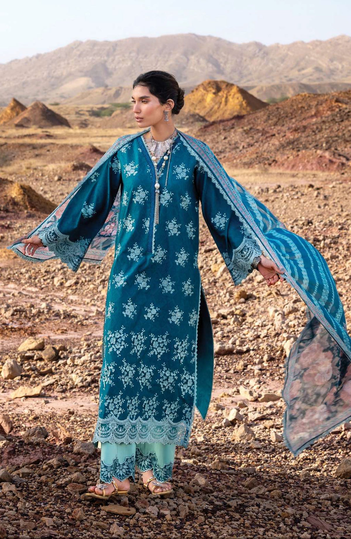 Zainab Chottani Embroidered Jacquard Unstitched 3 Piece Suit - D-12 - ZBC26SS - Teal - Spring Summer Collection