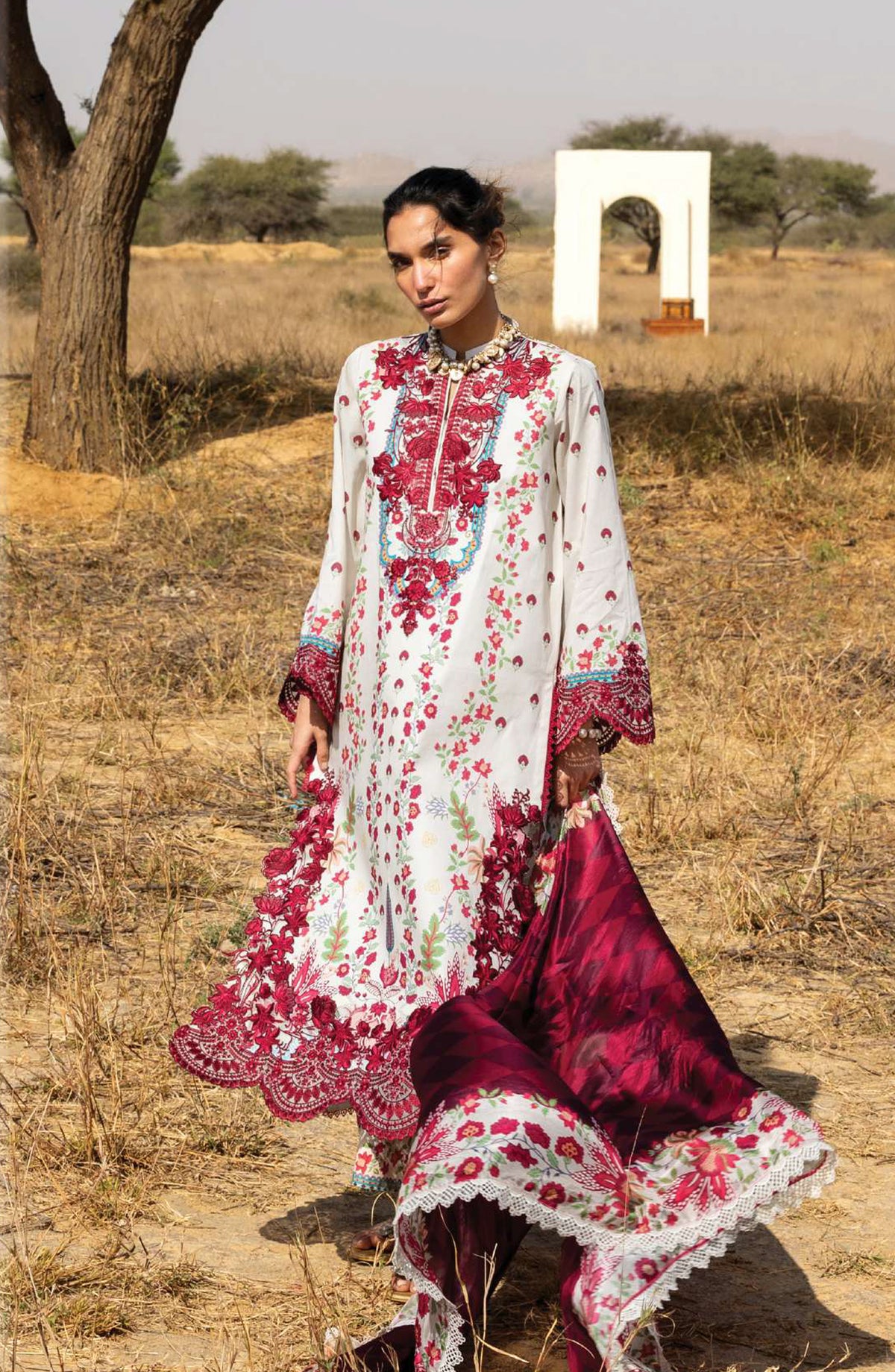 Zainab Chottani Embroidered Jacquard Unstitched 3 Piece Suit - D-14 - ZBC26SS - White - Spring Summer Collection