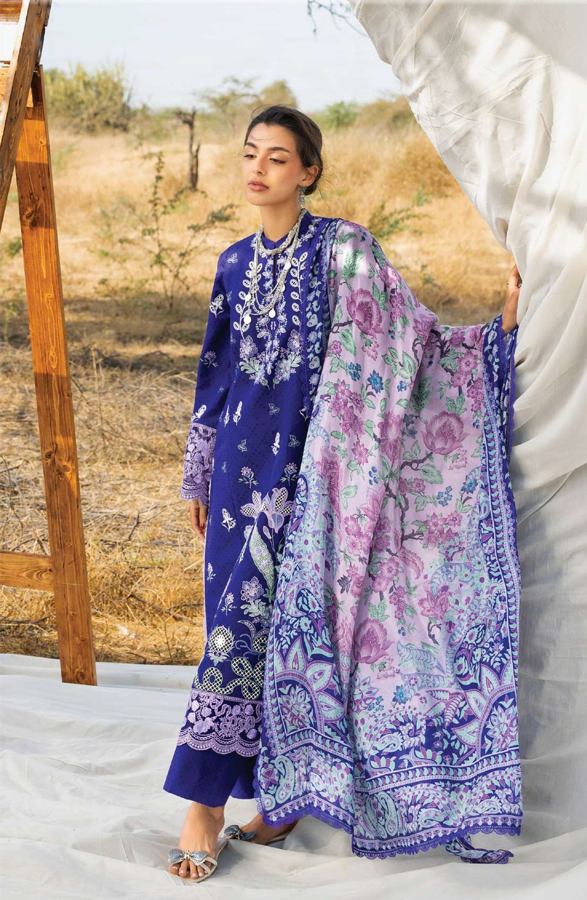 Zainab Chottani Embroidered Jacquard Unstitched 3 Piece Suit - D-13 - ZBC26SS - Blue - Spring Summer Collection