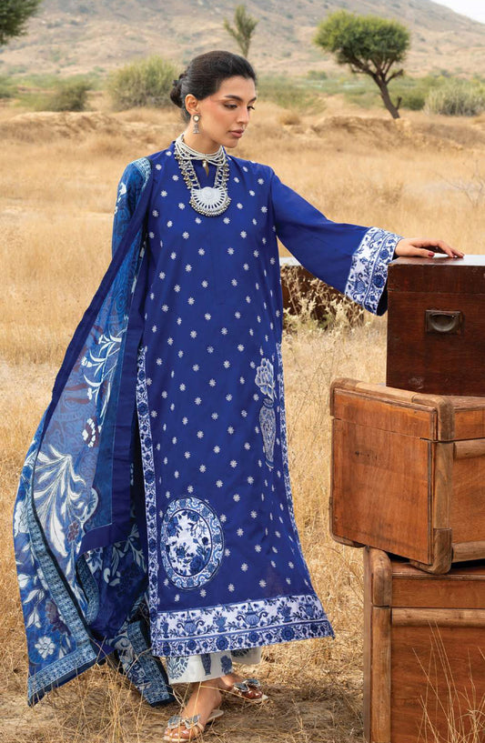 Zainab Chottani Embroidered Jacquard Unstitched 3 Piece Suit - D-16 - ZBC26SS - Blue - Spring Summer Collection