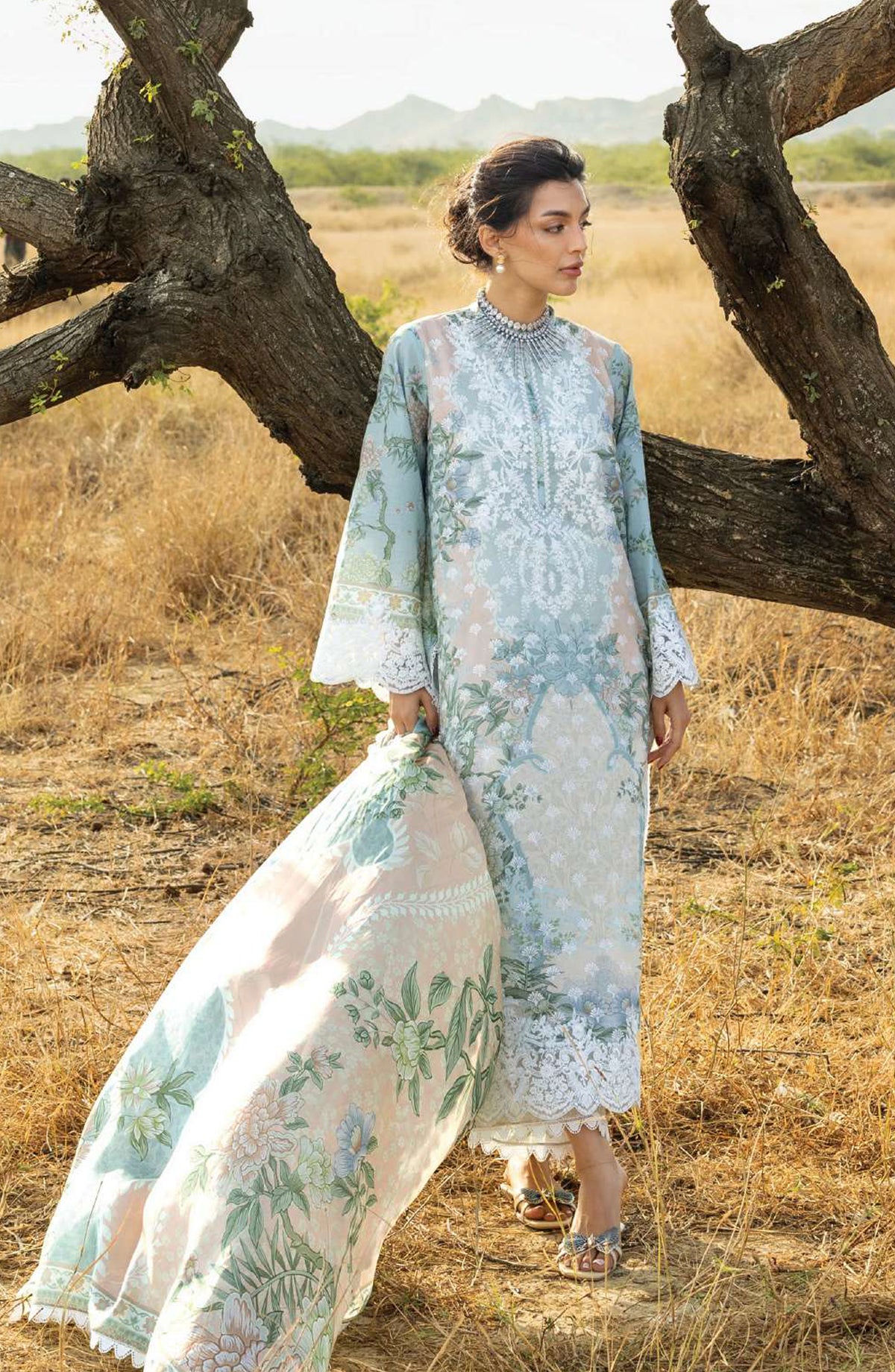 Zainab Chottani Embroidered Jacquard Unstitched 3 Piece Suit - D-08 - ZBC26SS - Blue - Spring Summer Collection