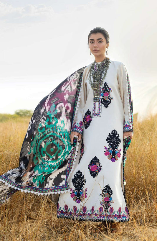 Zainab Chottani Embroidered Jacquard Unstitched 3 Piece Suit - D-17 - ZBC26SS - White - Spring Summer Collection