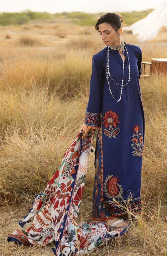 Zainab Chottani Embroidered Jacquard Unstitched 3 Piece Suit - D-06 - ZBC26SS - Blue - Spring Summer Collection