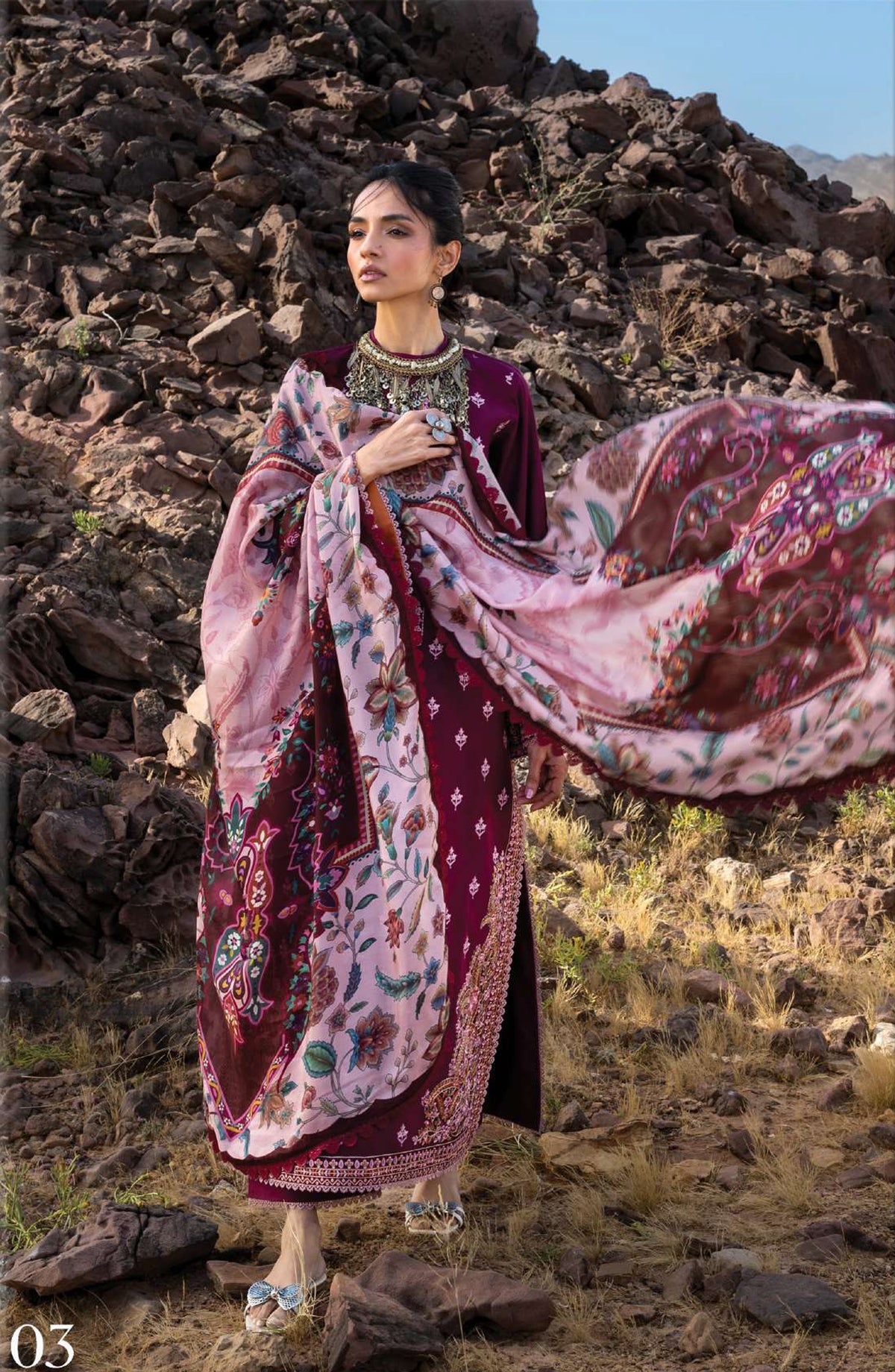 Zainab Chottani Embroidered Jacquard Unstitched 3 Piece Suit - D-03 - ZBC26SS - Pink - Spring Summer Collection