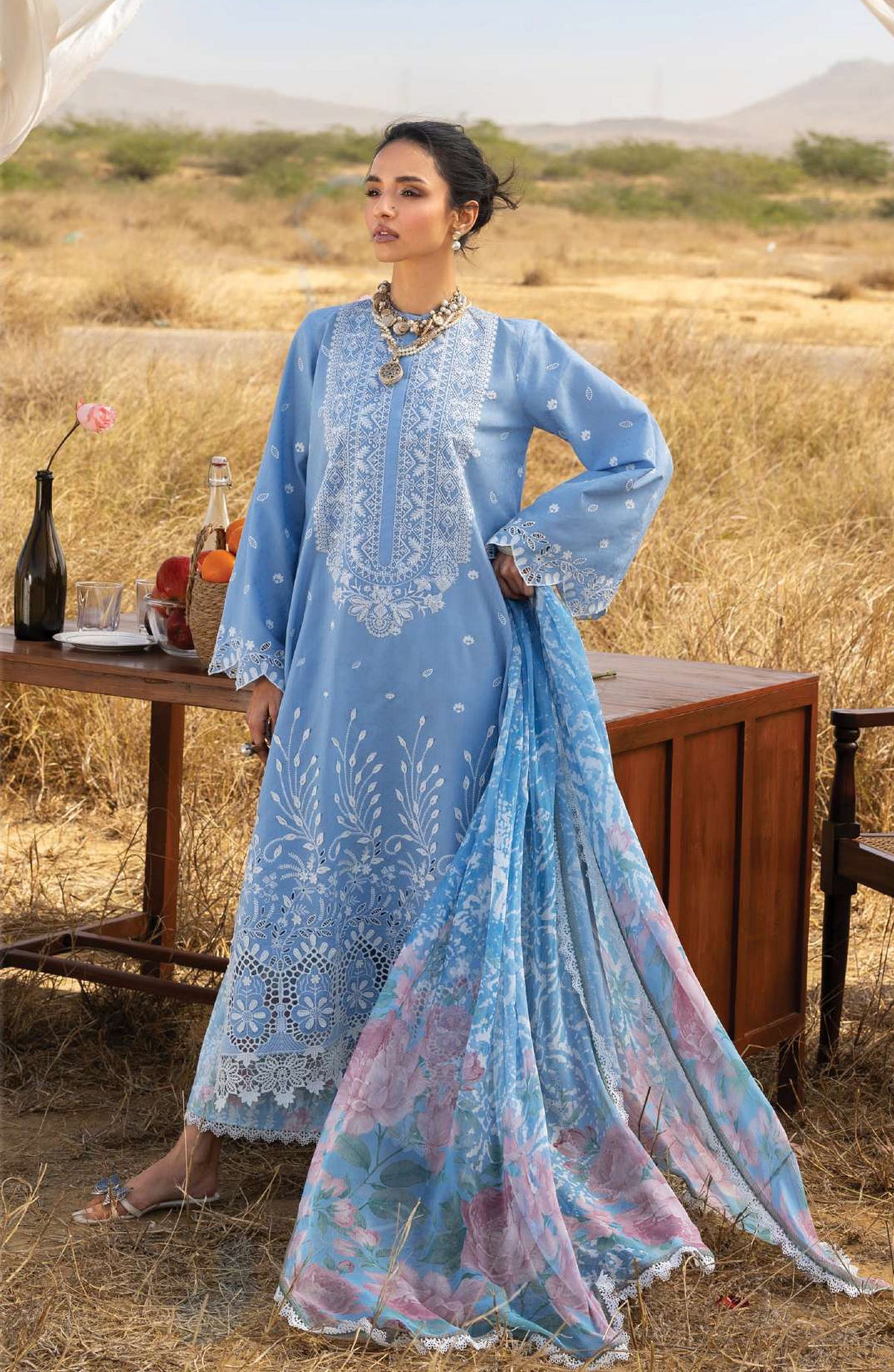 Zainab Chottani Embroidered Jacquard Unstitched 3 Piece Suit - D-05 - ZBC26SS - Blue - Spring Summer Collection