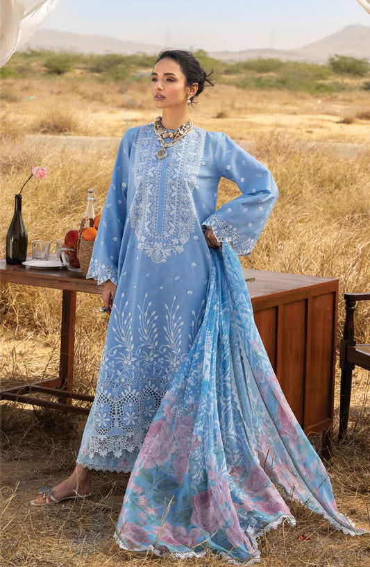 Zainab Chottani Embroidered Jacquard Unstitched 3 Piece Suit - D-05 - ZBC26SS - Blue - Spring Summer Collection