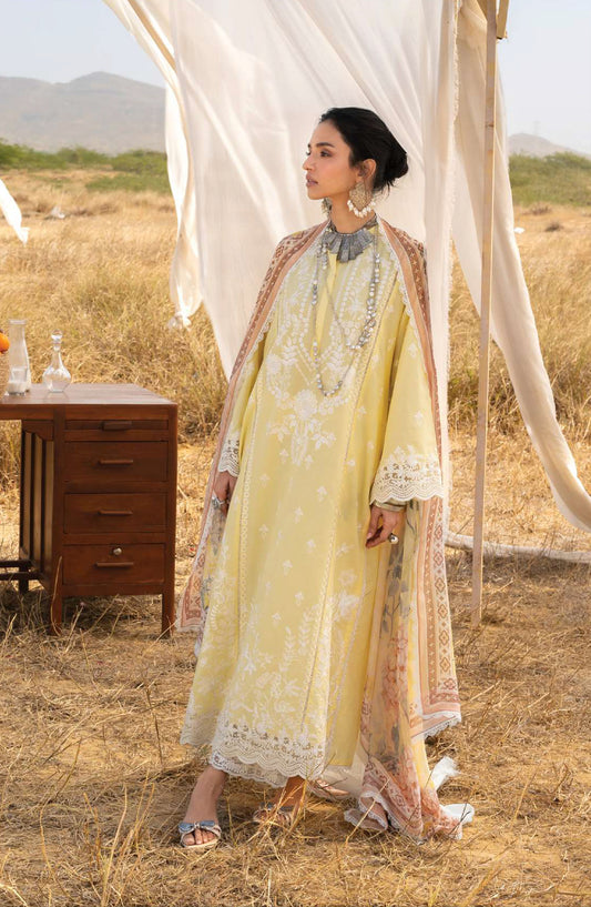 Zainab Chottani Embroidered Jacquard Unstitched 3 Piece Suit - D-04 - ZBC26SS - Yellow - Spring Summer Collection