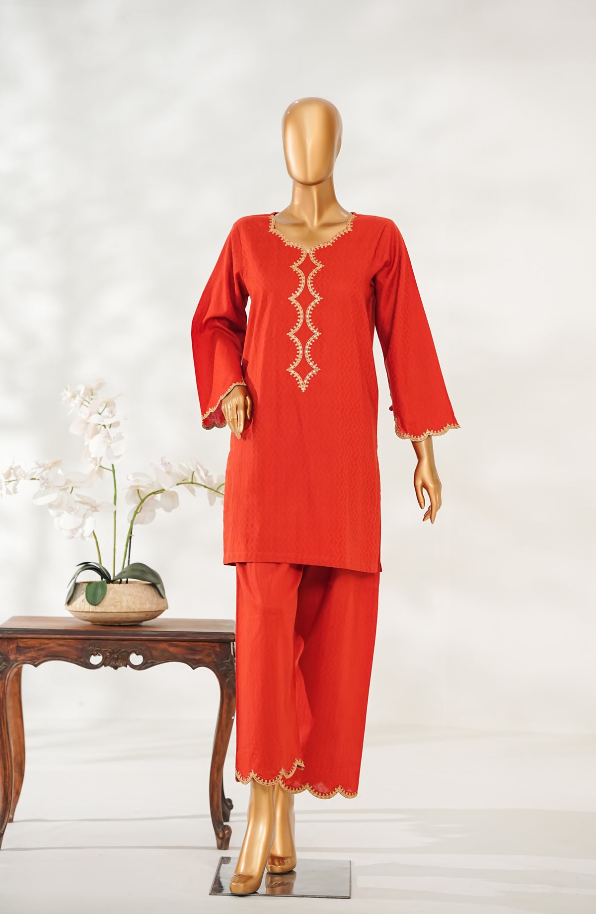 Zaira Royal by Amna Khadija Embroidered Cotton Jacquard Stitched 2 Piece Suit - ZR-01 - AM25ZAIRA - Orange - Winter Collection