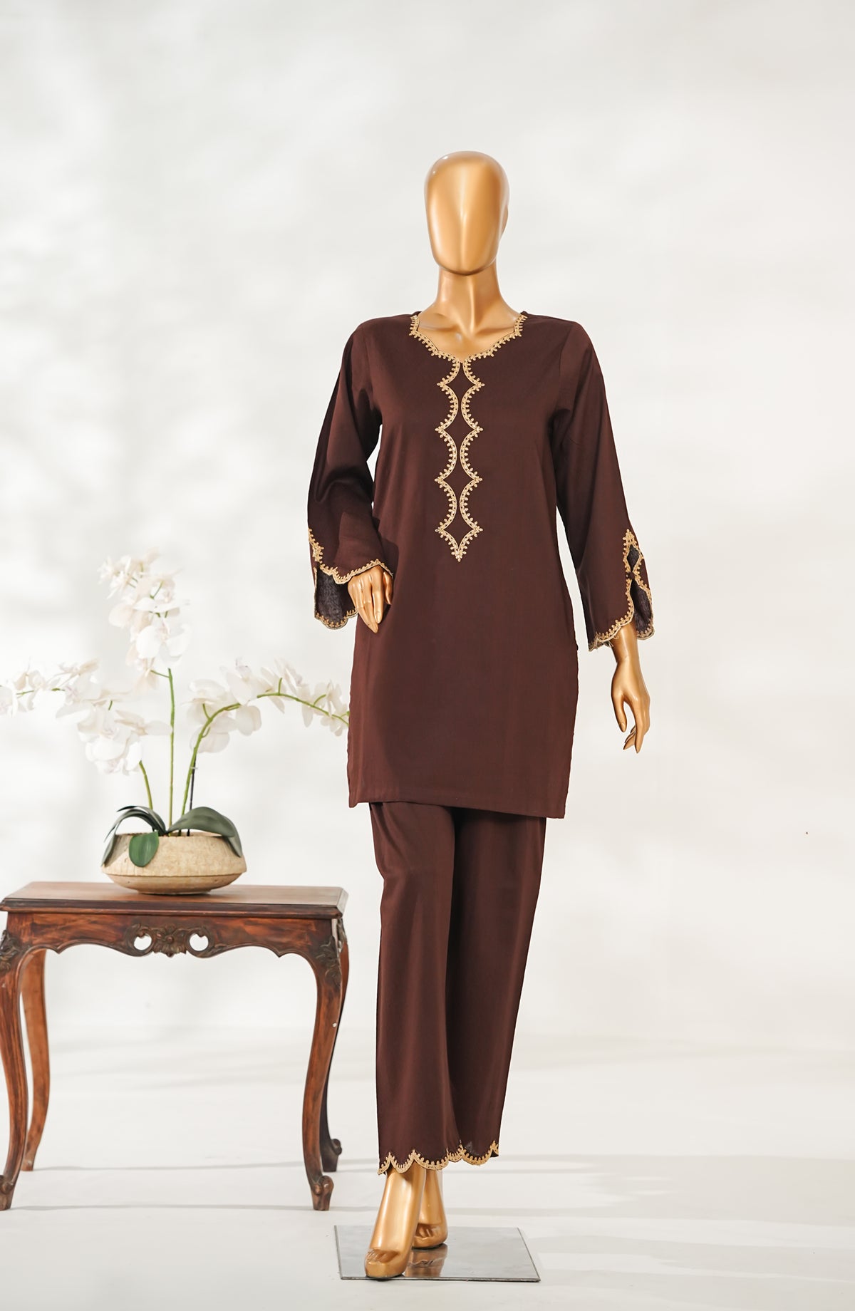Zaira Royal by Amna Khadija Embroidered Cotton Jacquard Stitched 2 Piece Suit - ZR-03 - AM25ZAIRA - Brown - Winter Collection