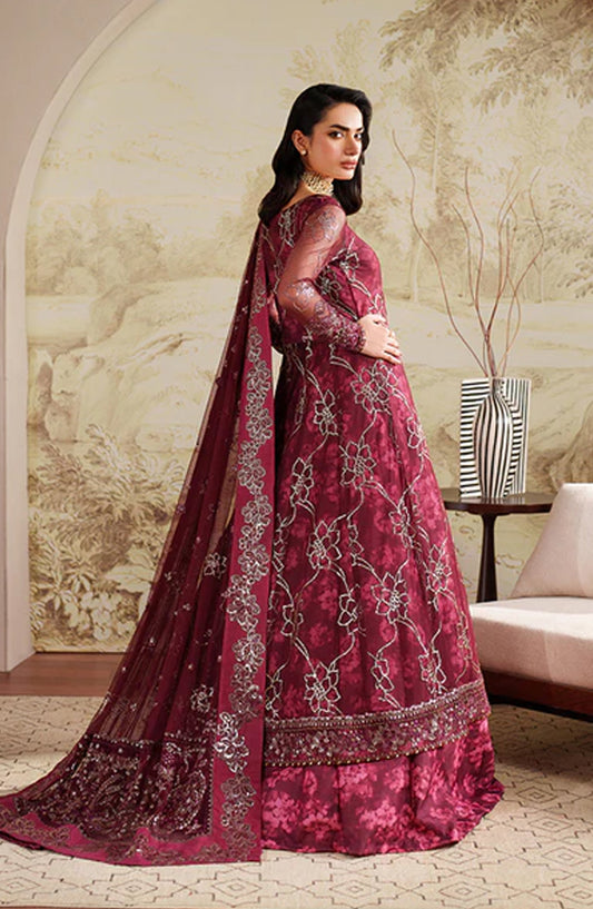 Zaneera by Zarif Embroidered Net Unstitched 3 Piece Suit - ZRF-ZPE-07 FALEK - ZRF25ZNR - Red - Formals Collection