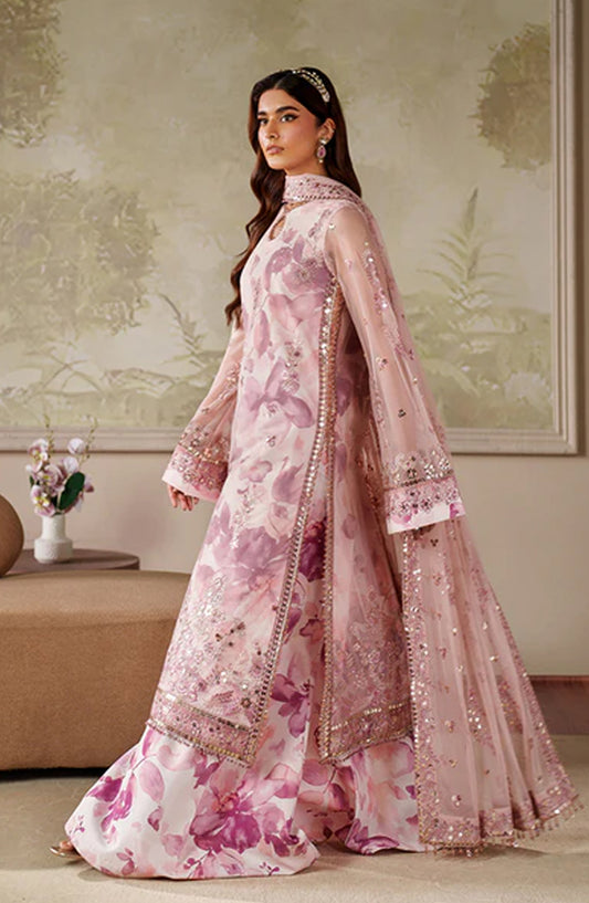 Zaneera by Zarif Embroidered Net Unstitched 3 Piece Suit - ZRF-ZPE-06 RAHMA - ZRF25ZNR - Pink - Formals Collection