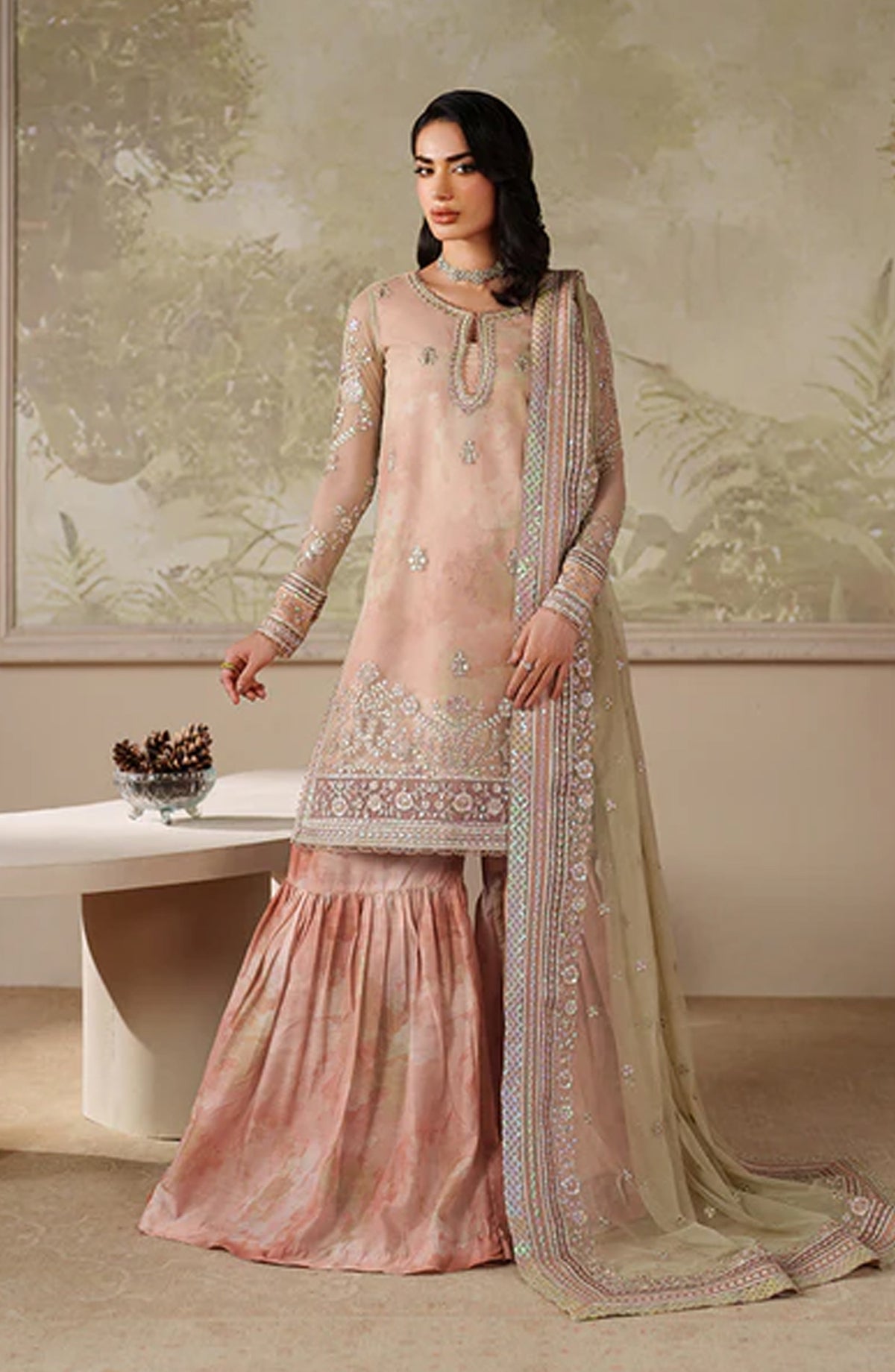 Zaneera by Zarif Embroidered Net Unstitched 3 Piece Suit - ZRF-ZPE-04 SERIYAN - ZRF25ZNR - Pink - Formals Collection