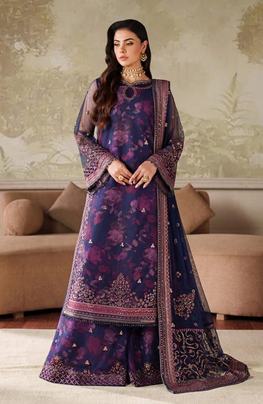 Zaneera by Zarif Embroidered Net Unstitched 3 Piece Suit - ZRF-ZPE-03 ASRA - ZRF25ZNR - Purple - Formals Collection