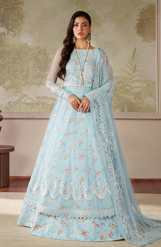 Zaneera by Zarif Embroidered Net Unstitched 3 Piece Suit - ZRF-ZPE-02 AROOSH - ZRF25ZNR - Blue - Formals Collection