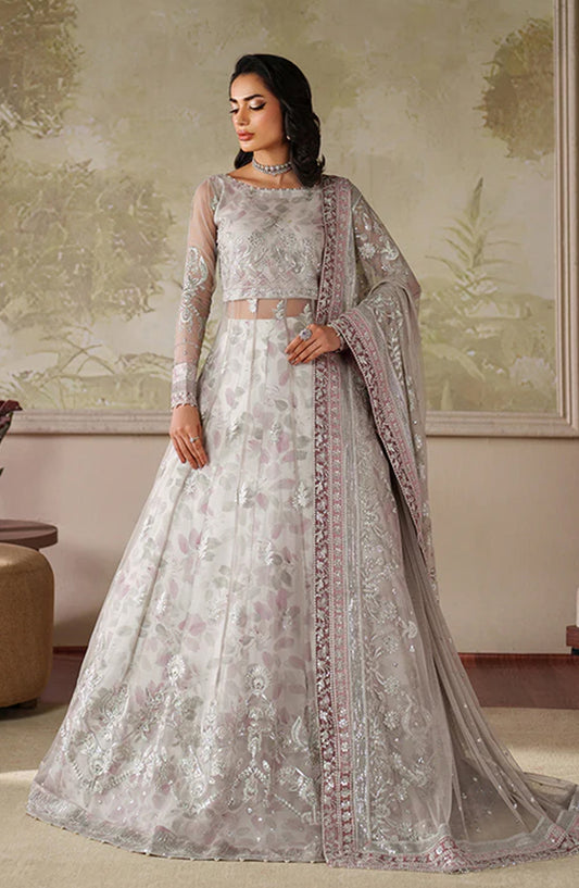 Zaneera by Zarif Embroidered Net Unstitched 3 Piece Suit - ZRF-ZPE-01 ANAIRAH - ZRF25ZNR - Grey - Formals Collection